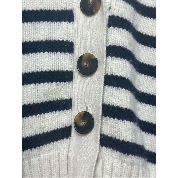 La Maille Sézane Blue & White Striped Fishermancore Nautical Button Up Cardigan - Picture 4 of 11
